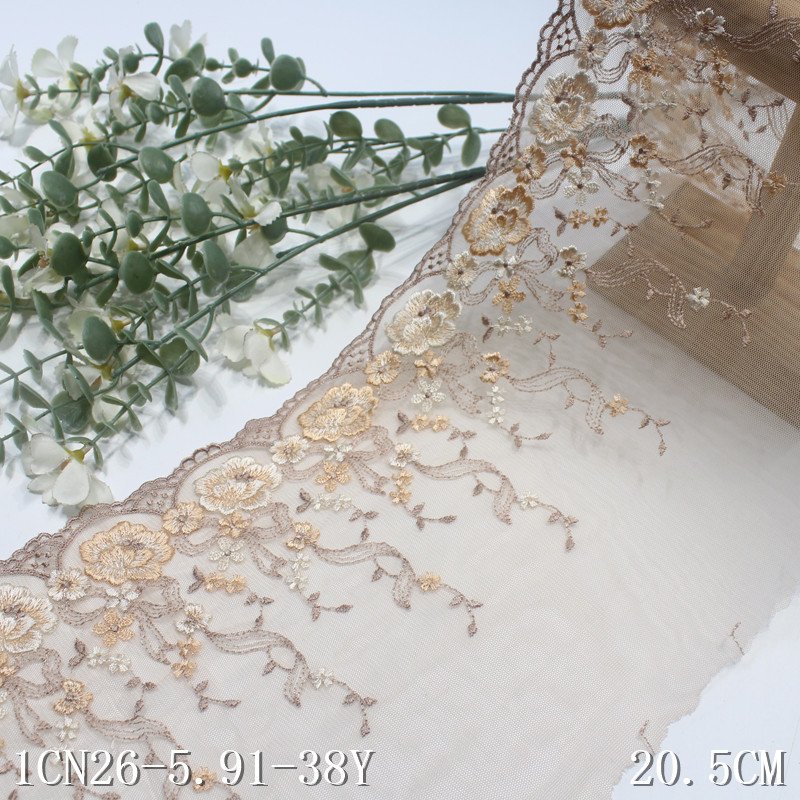 China Wholesale 20cm nude Embroidery floral Lace Trim Soft Tulle Lace Mesh Lace for Women Bra
