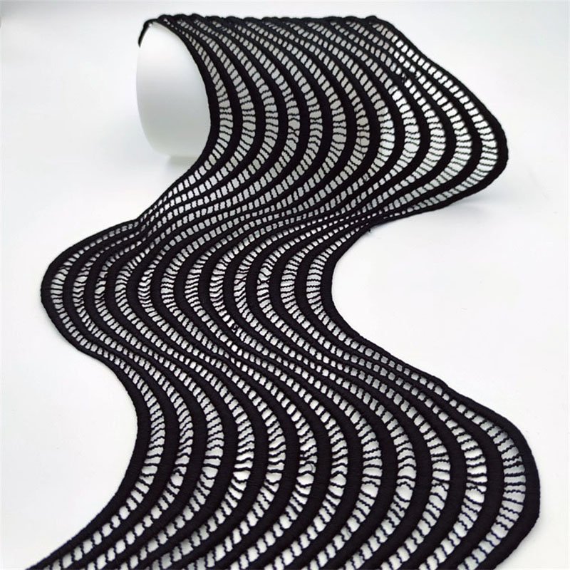 Ready Stock 18CM Wave Lace Trim Black Color 8/13/17 rows Hollow Milk Silk Material White Waving Laces Garment Accessory