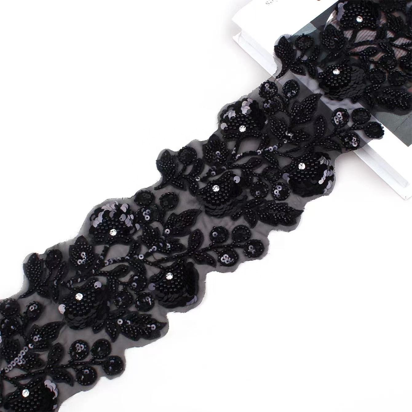 13.5cm Custom Design Ribbon Pearl Golden Trim Black Tape Sewing Accessories Beaded Embroidery Lace Trim For Clothing Fashion