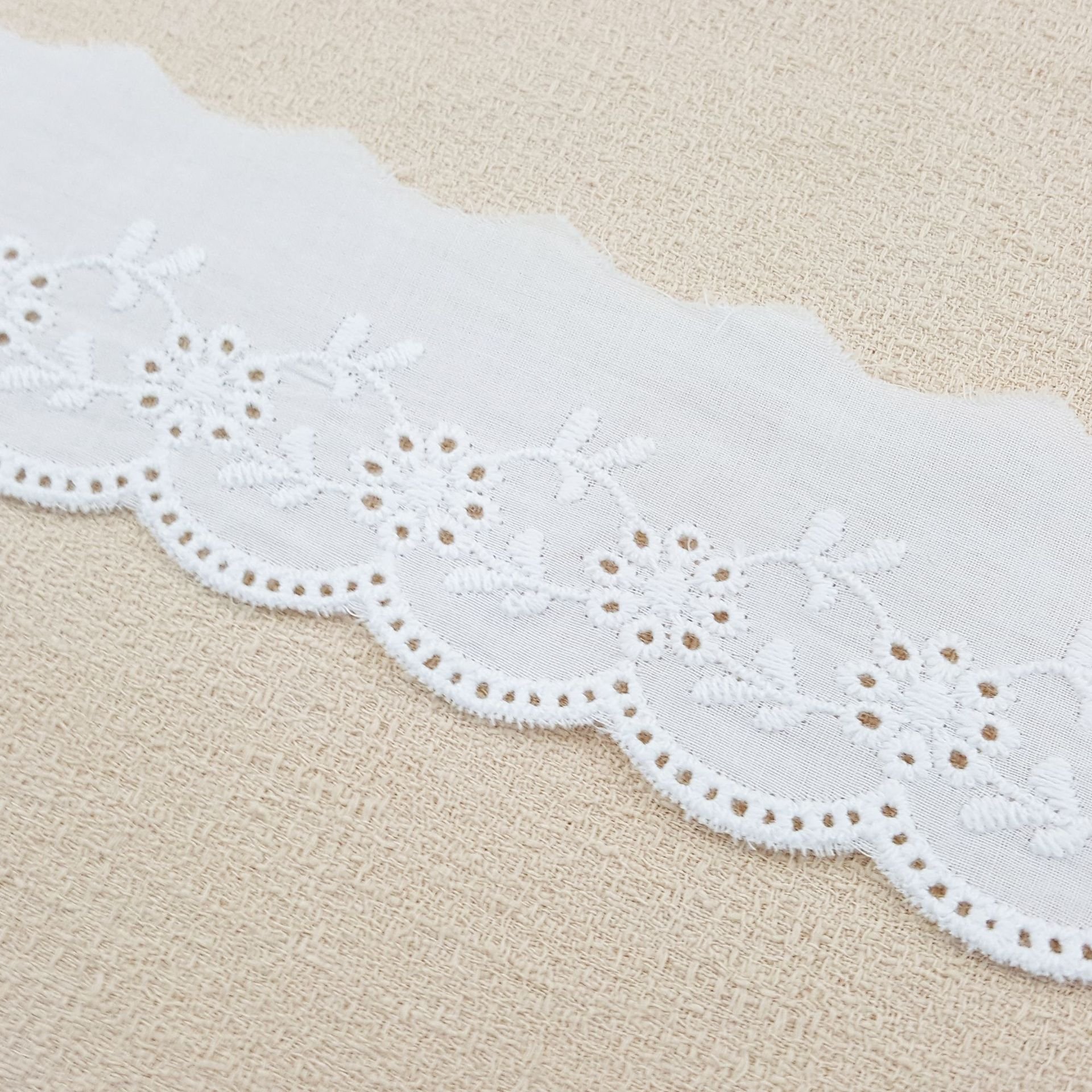 High Quality Embroidery Lace Fabric White Eyelet Cotton Lace Fabric Trim 5 Yards