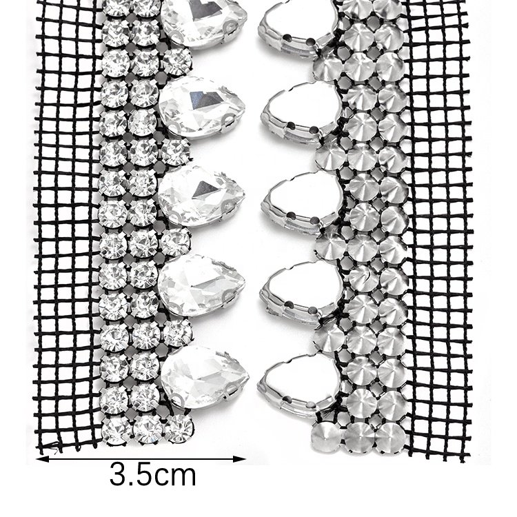 Hot sale mesh drill three rows of 10*14 water drops mesh diy clothing shoes hat accessories crystal chain trim glass