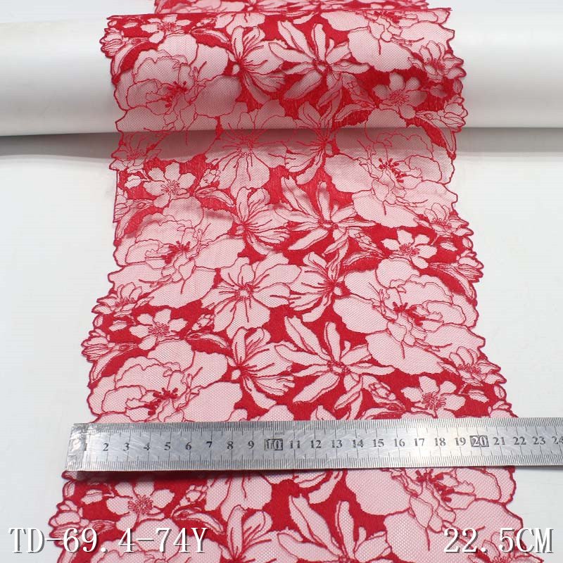 Wholesale Black Tulle Flower Embroidery Lace Trim 23cm Border Polyester Lace Fabric for Sexy Lingerie Accessories