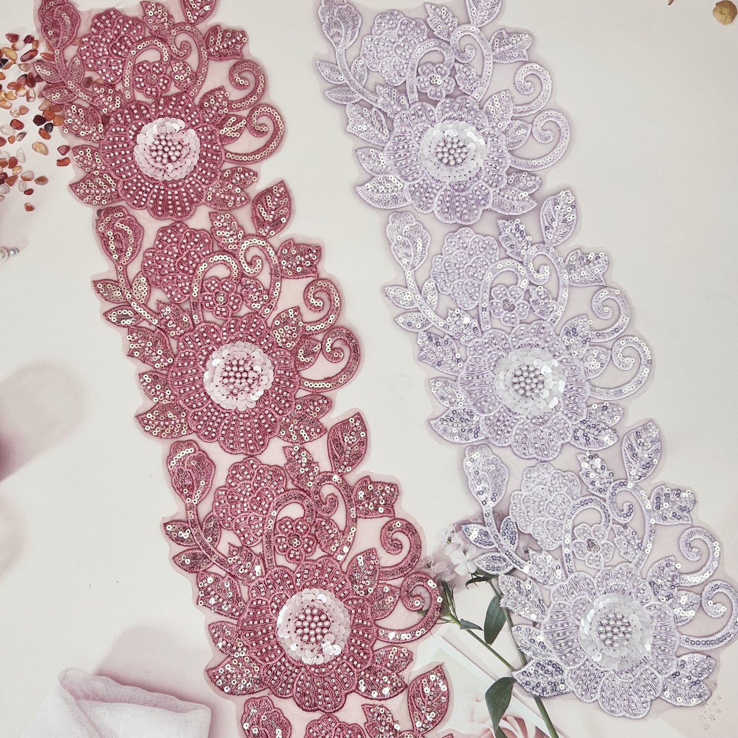 Hot Nigerian robe accessories Handmade beaded sequins pearl trimming wedding dress lace trim