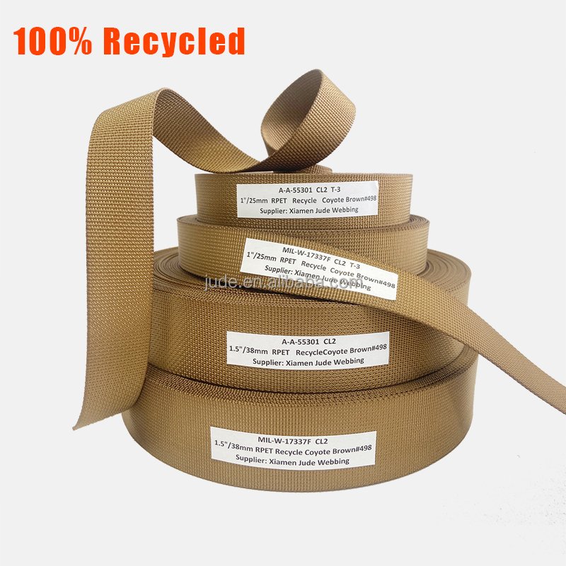 1.5cm 38mm Strip Recycled Webbing Belt Custom Color Green Coyote Brown Trimmed Seatbelt Camera Strap