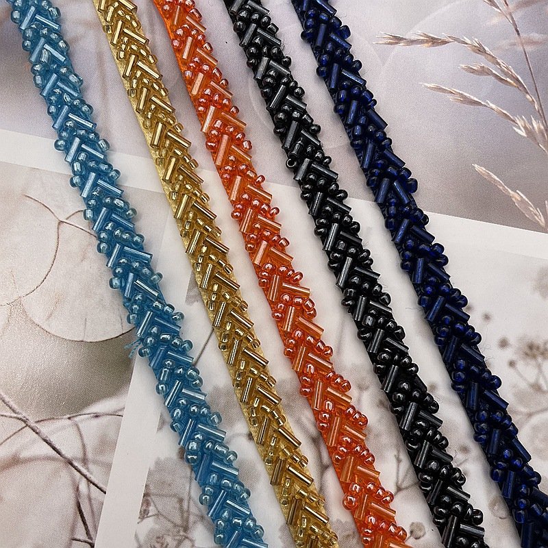 ZSY Handmade Pearl beaded lace trim fashion garments accessory rhinestone ribbon trim black color trim for clothes