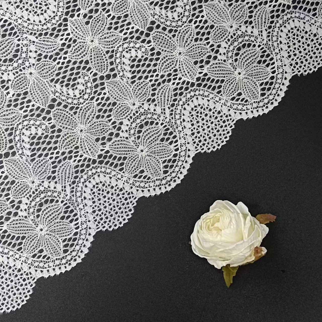 19CM Width White Tulle Lace Trimming Roll Knitted Elastic Voile Nylon Spandex Lace Trim for Lingerie Decoration
