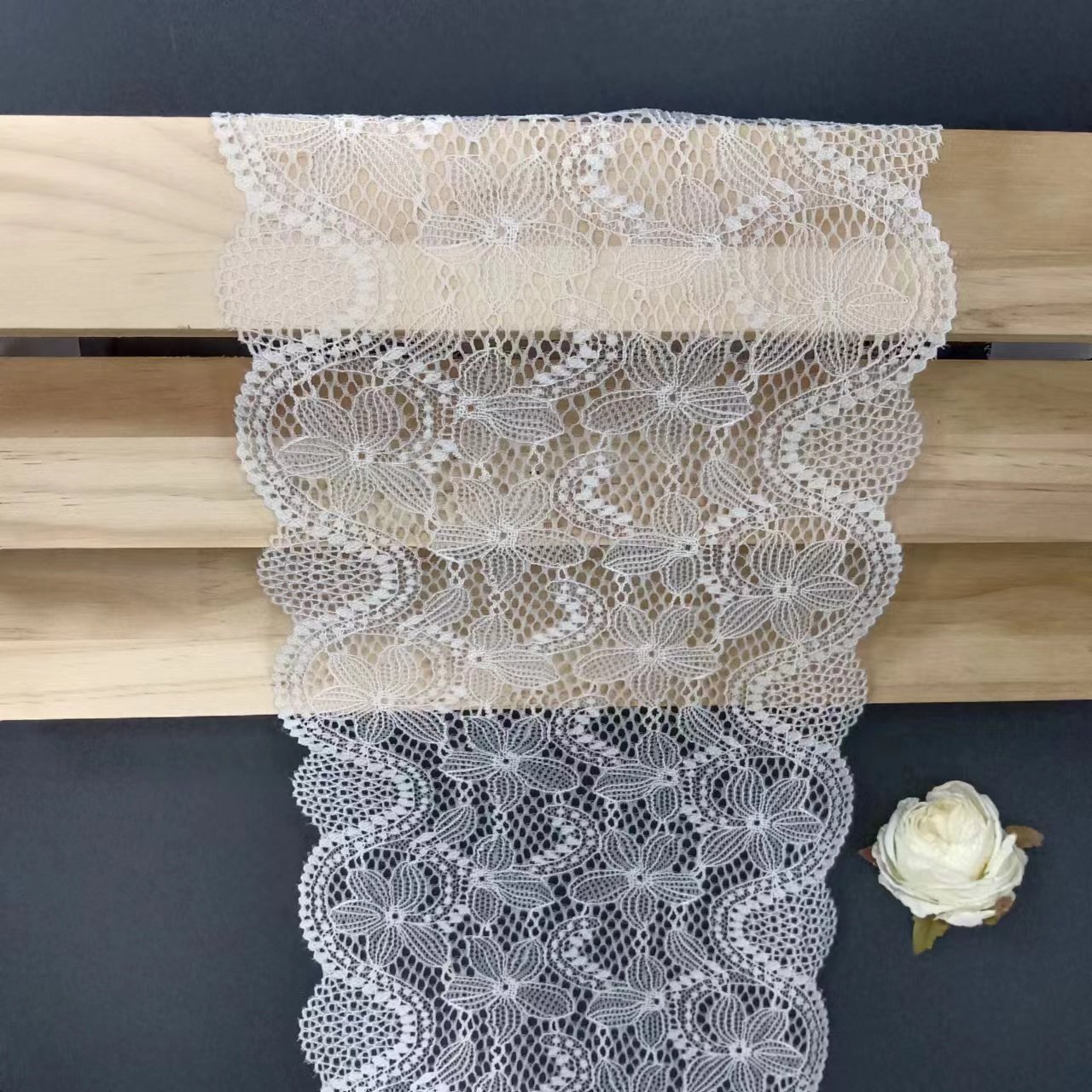 19CM Width White Tulle Lace Trimming Roll Knitted Elastic Voile Nylon Spandex Lace Trim for Lingerie Decoration