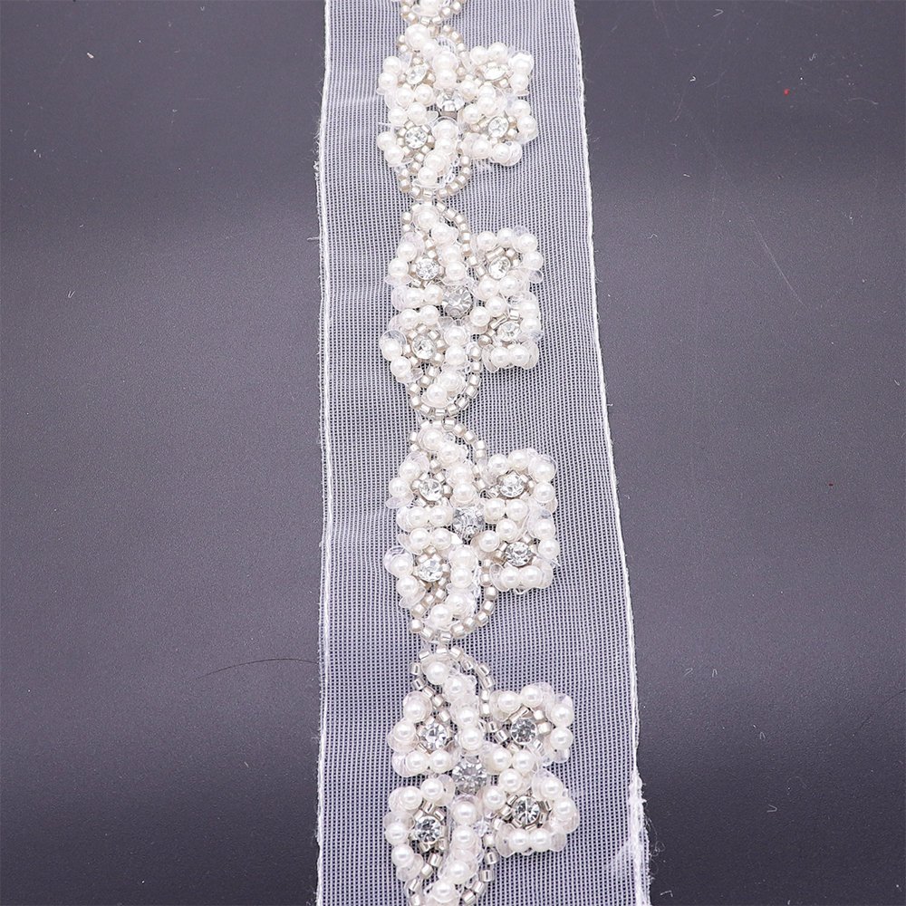 Best Designer Wedding Dress Lace Trim Hand Sewing Pearl Decorative Tape White Lace Trim With Rhinestones