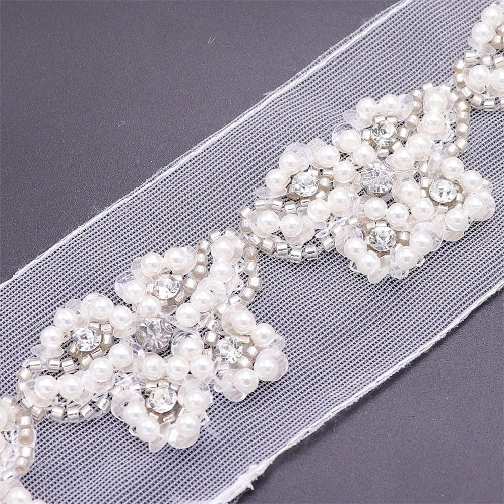 Best Designer Wedding Dress Lace Trim Hand Sewing Pearl Decorative Tape White Lace Trim With Rhinestones