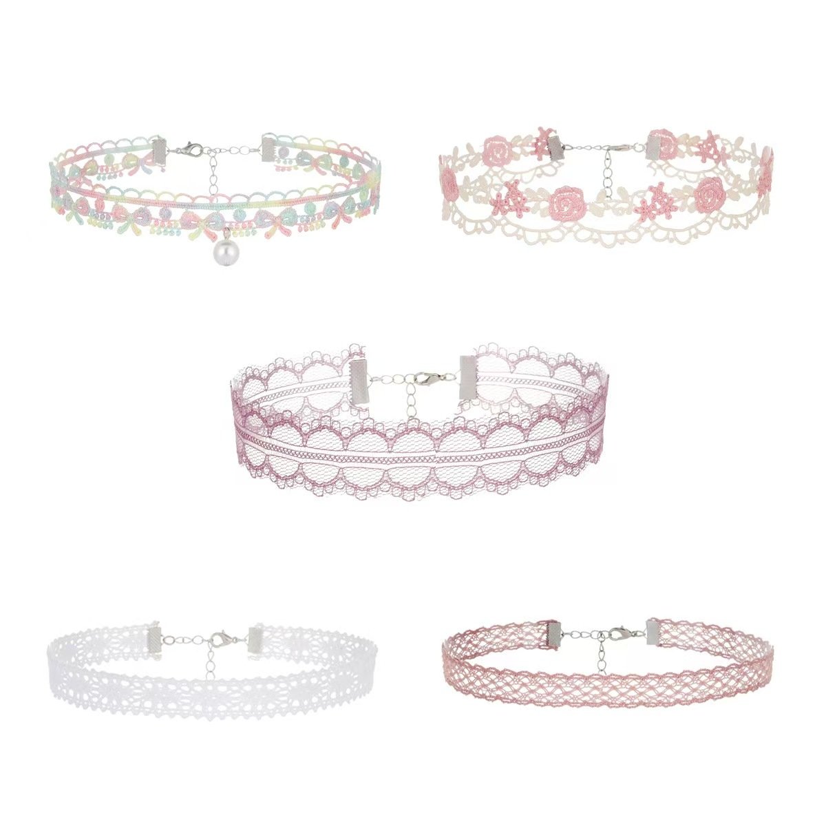Fashionable pink embroidery lace DIY handmade necklace accessories lace trimming