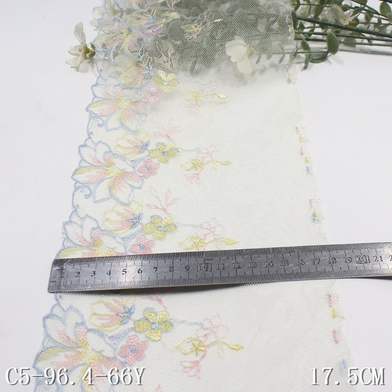 Stock 17cm beige muesh lace trim floral embroidery encaje lace fabric kg embroidered tulle laces fabrics for women