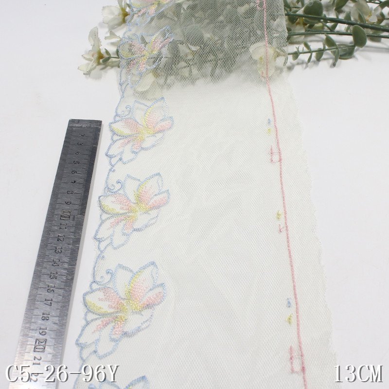 Stock 17cm beige muesh lace trim floral embroidery encaje lace fabric kg embroidered tulle laces fabrics for women
