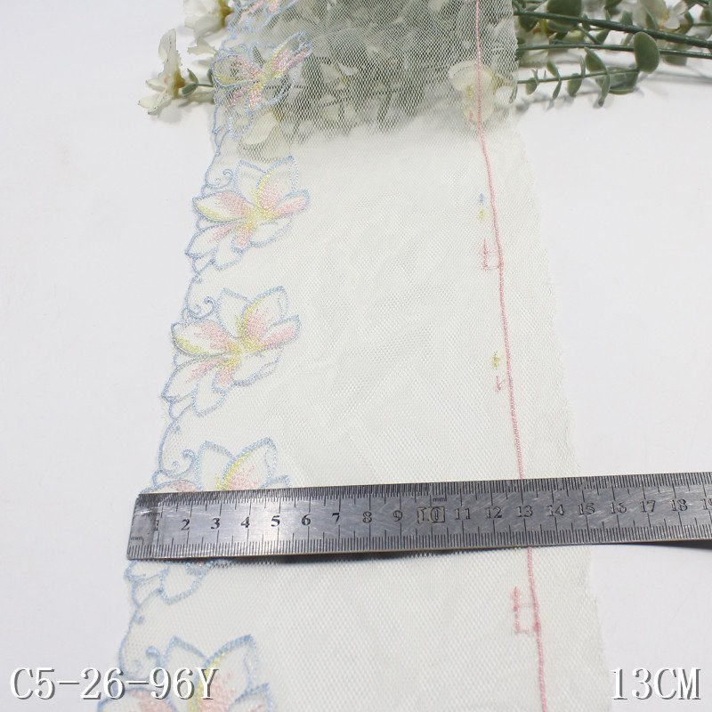 Stock 17cm beige muesh lace trim floral embroidery encaje lace fabric kg embroidered tulle laces fabrics for women