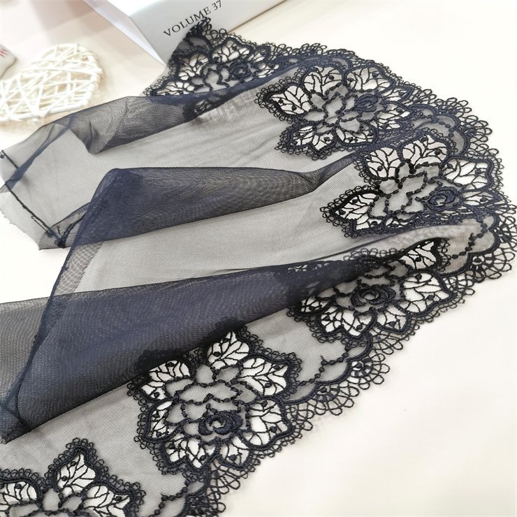 High Quality Fashion 21cm wide Embroidered Flower Black mesh Lace trim for women lingerie underwear