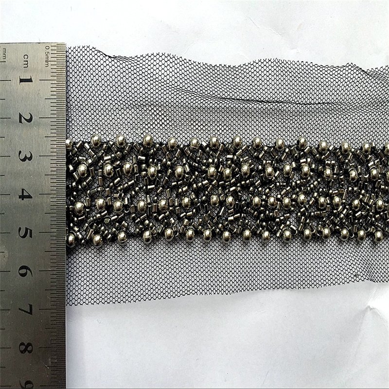 Wholesale Hand Made Sequin Embroidery Tulle Lace Pearl Beaded Lace Trimmings French Mesh Lace Trim