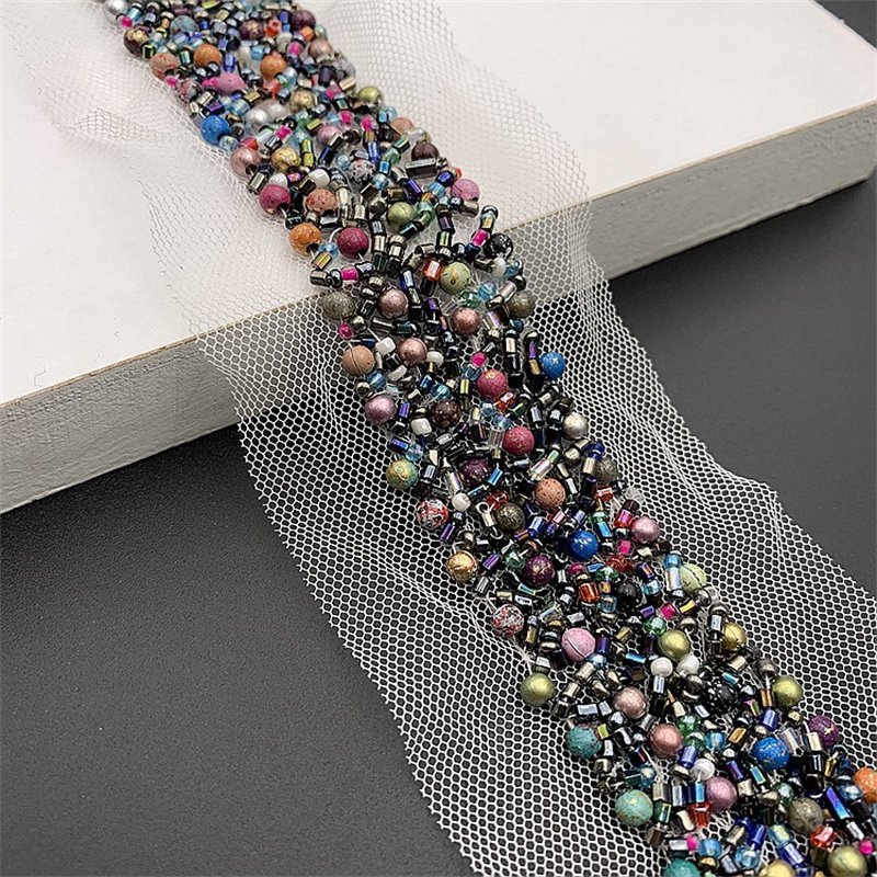 Wholesale Hand Made Sequin Embroidery Tulle Lace Pearl Beaded Lace Trimmings French Mesh Lace Trim