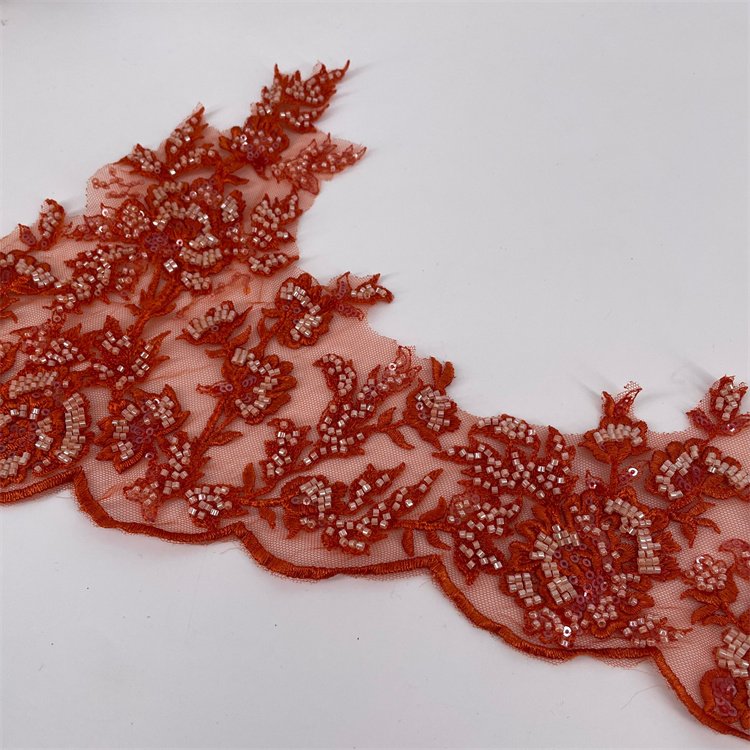 Customized 23.5cm wide Colored Embroidered Lace Trim Trimming Beaded Wedding Fabric Garment Accessories