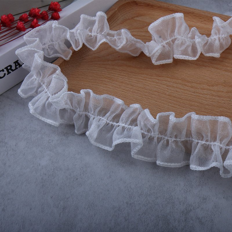 Hot Sale 3.3cm Ruffle Lace Trimming organza french lace trim guipure trimming fabric