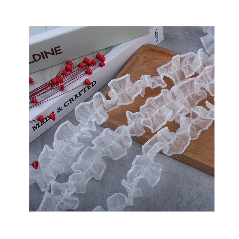 Hot Sale 3.3cm Ruffle Lace Trimming organza french lace trim guipure trimming fabric