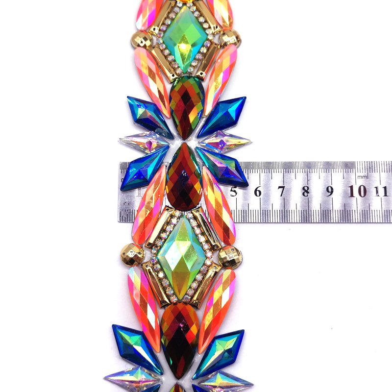 2025 Miami Carnival Costumes Jewelry Colorful Resin Appliques Iron-On Motif Rhinestone Trimming for Dress Making
