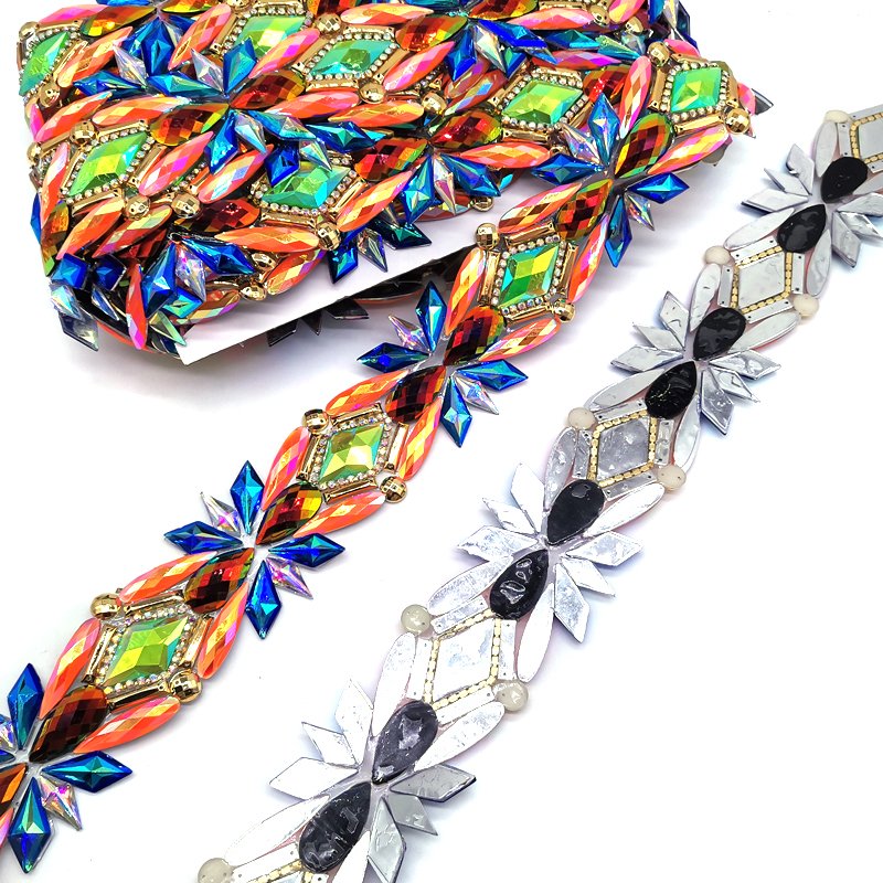 2025 Miami Carnival Costumes Jewelry Colorful Resin Appliques Iron-On Motif Rhinestone Trimming for Dress Making