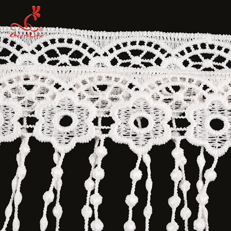 Cheerlifes 12Cm Wide White Polyester Guipure Flower Tassel Fringe Embroidery Chemical Water Soluble Lace Trim Border Ribbon