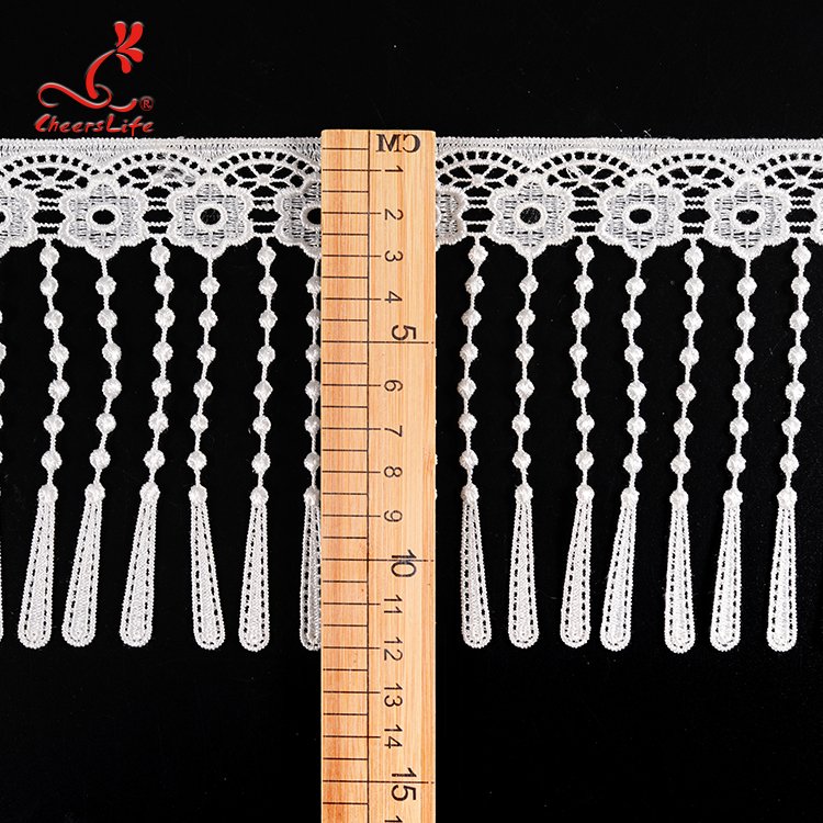 Cheerlifes 12Cm Wide White Polyester Guipure Flower Tassel Fringe Embroidery Chemical Water Soluble Lace Trim Border Ribbon