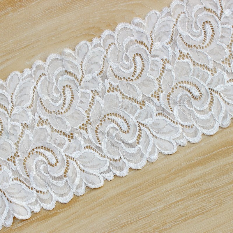 Zeal Wholesale Polyester Ivory White Spandex Trimming Fabric Embroidered Elastic Border Lace Trim Underwear Dresses Clothing