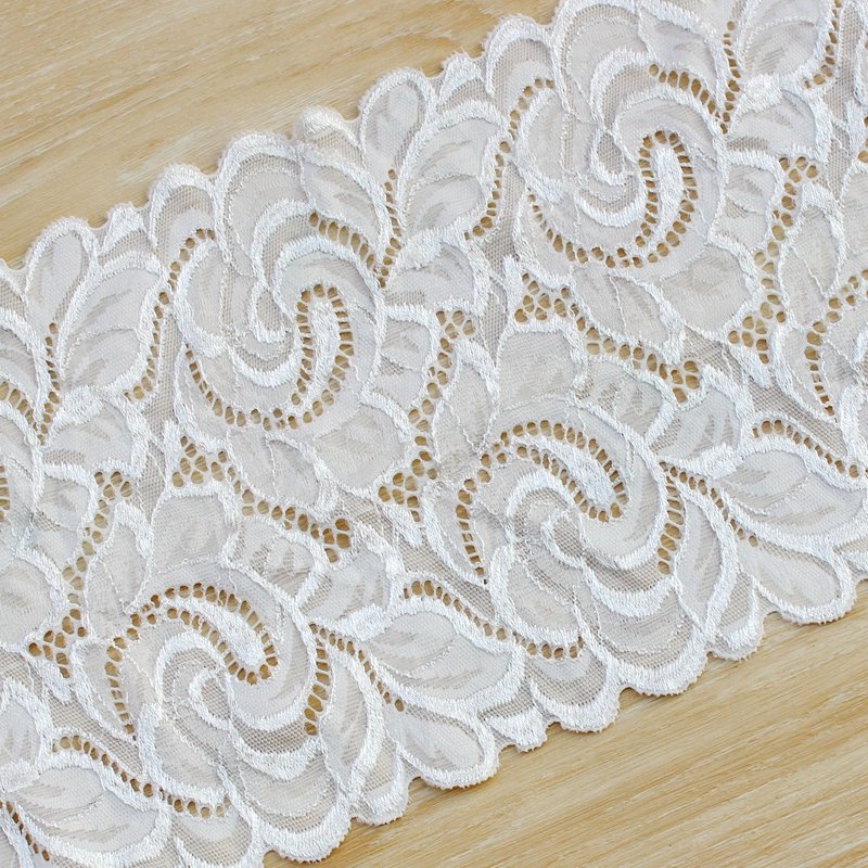 Zeal Wholesale Polyester Ivory White Spandex Trimming Fabric Embroidered Elastic Border Lace Trim Underwear Dresses Clothing