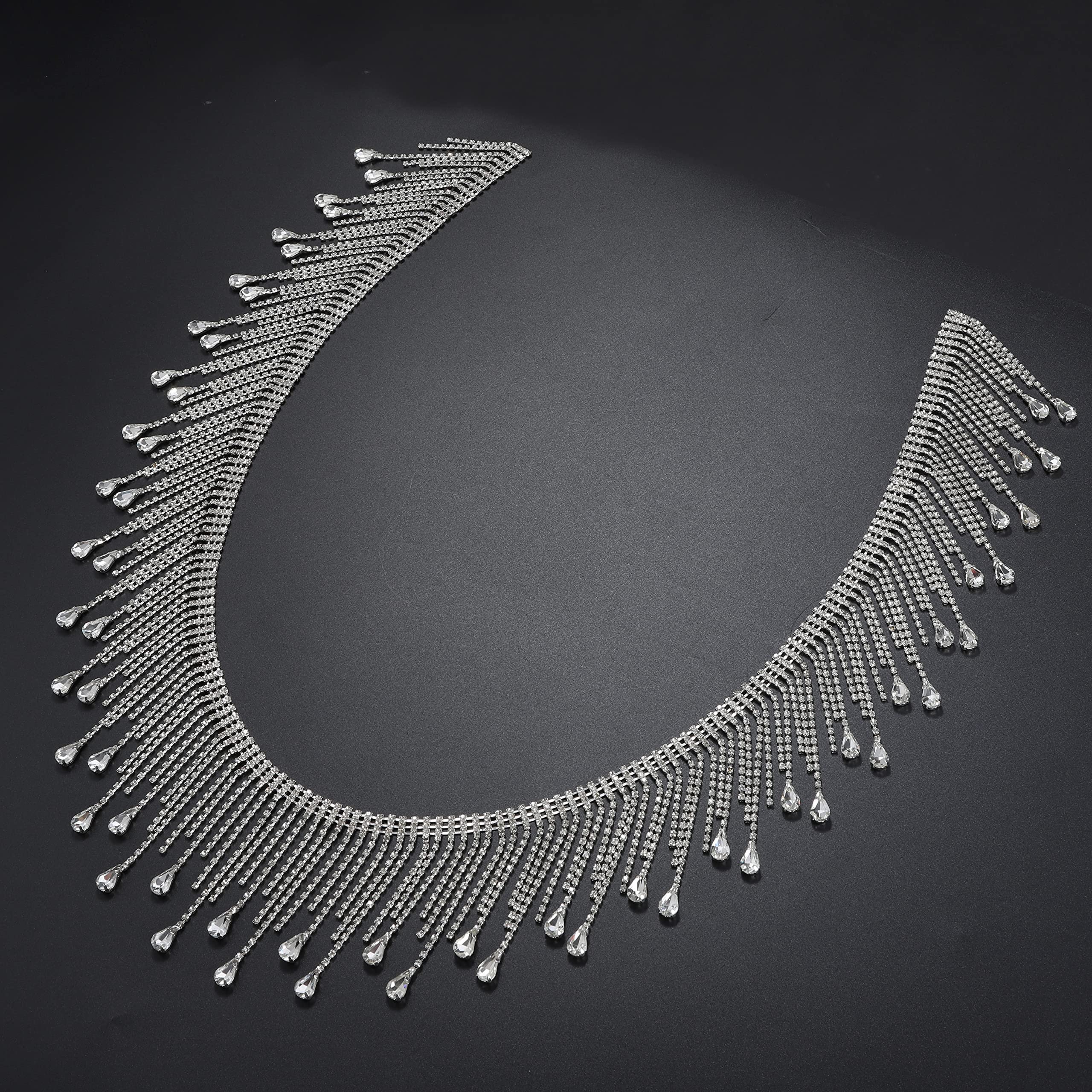 Drop-Gold Crystal Rhinestone Trim Ribbon Tassel Chain Sewing Craft for Wedding Bridal Party Clothing Embellishment DIY Necklace