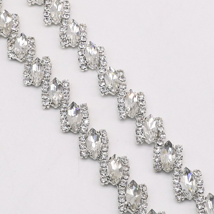 JFRC034 Fashion Bridal Sash Rhinestone Trim Applique Crystal Rhinestone Chain Trimming for Wedding Belt Garment Accessories