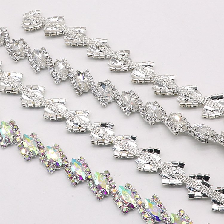 JFRC034 Fashion Bridal Sash Rhinestone Trim Applique Crystal Rhinestone Chain Trimming for Wedding Belt Garment Accessories
