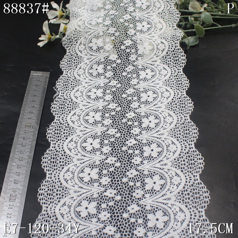 Wholesale Width 17cm mesh lace accessories soft black white hollowed elastic stretch underwear decoration lace trim For women