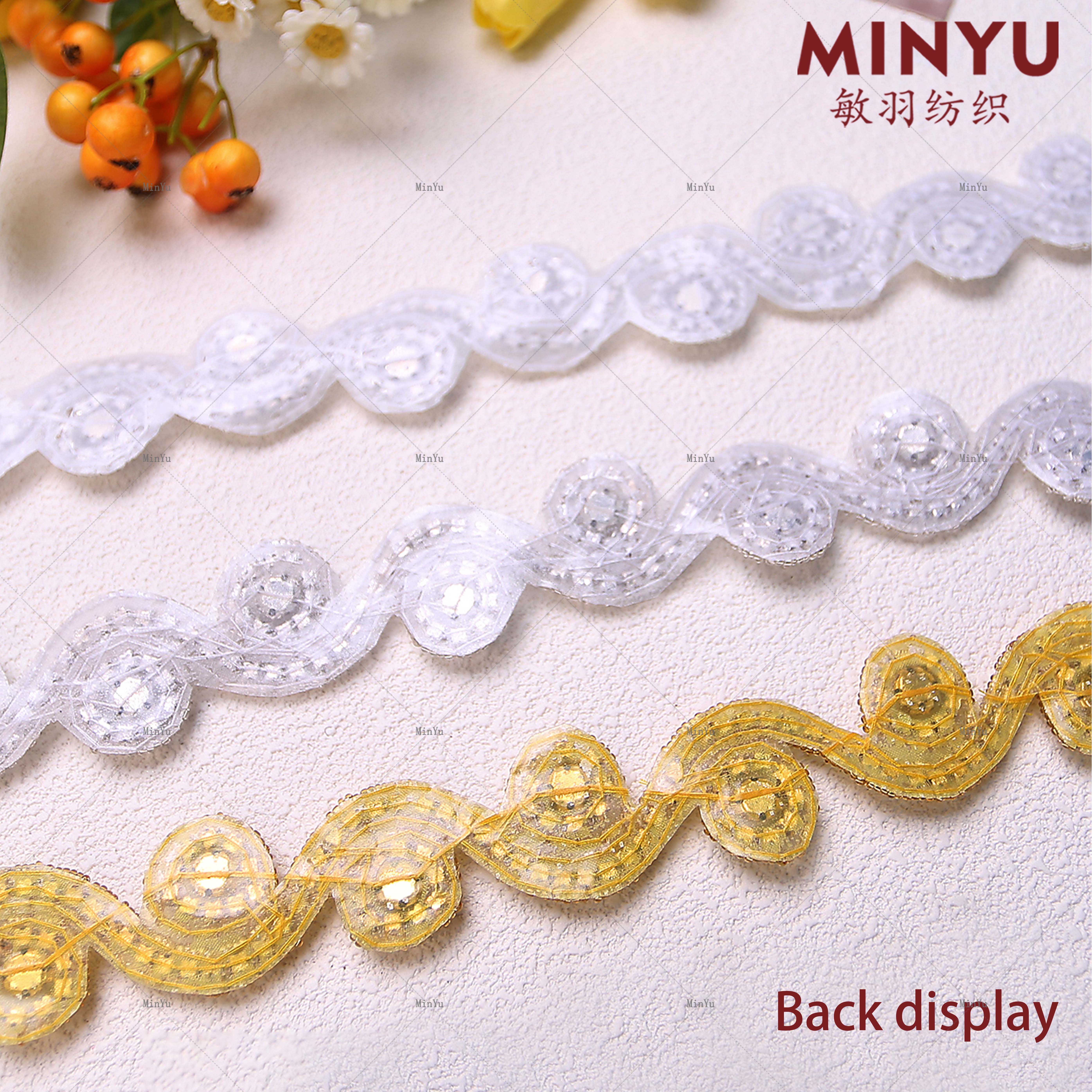 Embroidered Beaded Lace Rhinestone Crystals Chain Iron On Clothes Dresses Sewing Lace Trim For Women's Bridal Dress Hot Fix