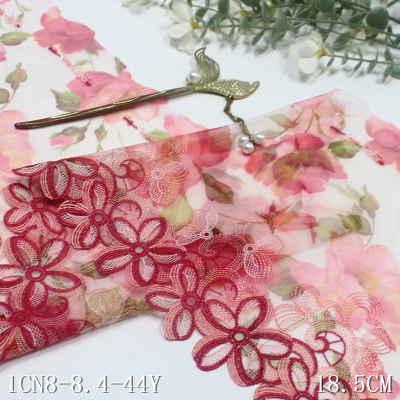 Hollow Out 18cm Embroidery Lace Trim multi color printed Tulle encajes Lace Embroidered Guipure Lace fabric for dress