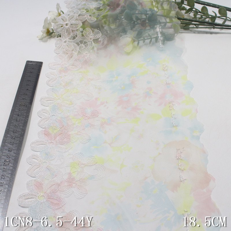 Hollow Out 18cm Embroidery Lace Trim multi color printed Tulle encajes Lace Embroidered Guipure Lace fabric for dress