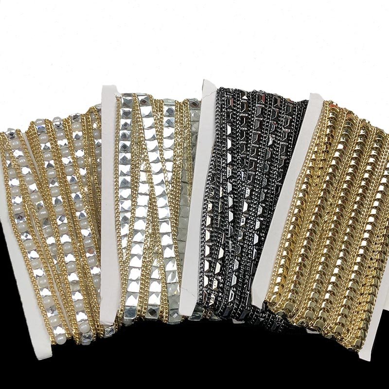 garment clothing sewing textile beaded trimming chain diy costume dress hat lace ribbon diamond gold silver black pearl trims