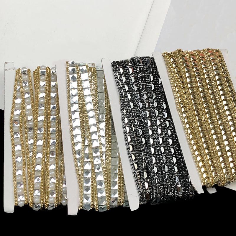 garment clothing sewing textile beaded trimming chain diy costume dress hat lace ribbon diamond gold silver black pearl trims