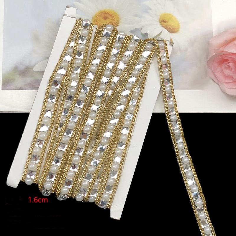 garment clothing sewing textile beaded trimming chain diy costume dress hat lace ribbon diamond gold silver black pearl trims