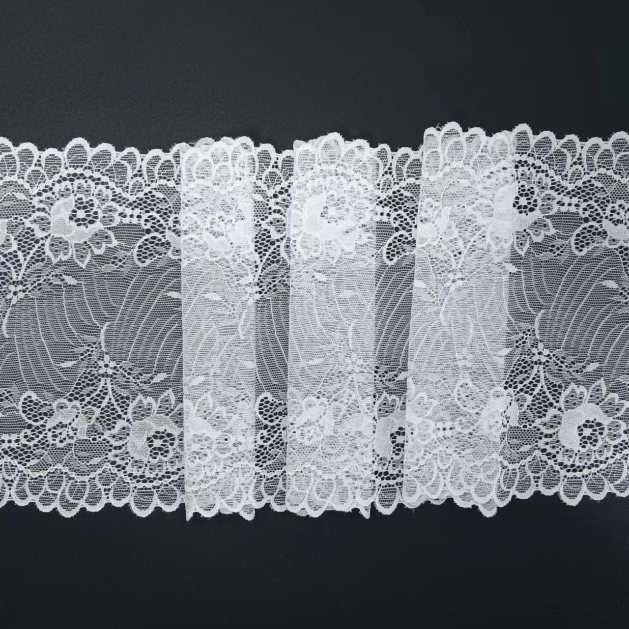 Hot-selling Luxury White Voile Nylon Spandex Lace Fabric Roll Knitted Elastic Hollowed Flower Lace Trim for Bra Accessories