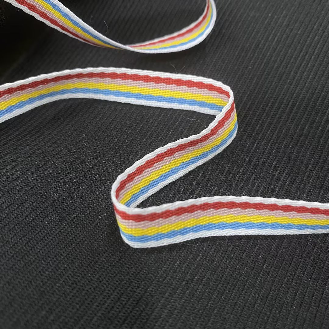 Custom polyester jacquard multi-color ribbon woven striped rainbow trim webbing for clothing accessories