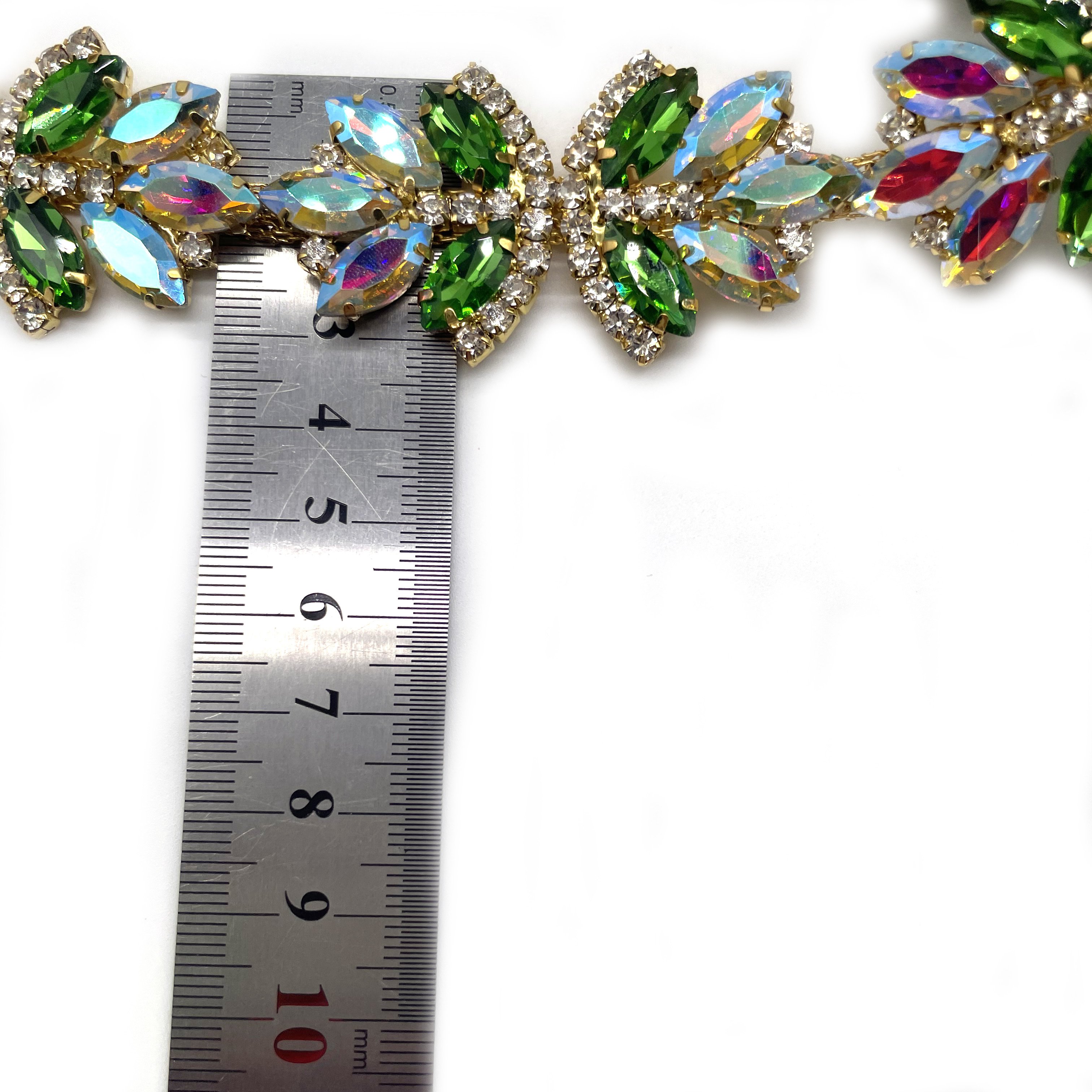Customizable Green Crystal AB Beaded Rhinestones Diamond Crystal Trim Applique Rhinestone Decorative Crafts for Clothing Bags
