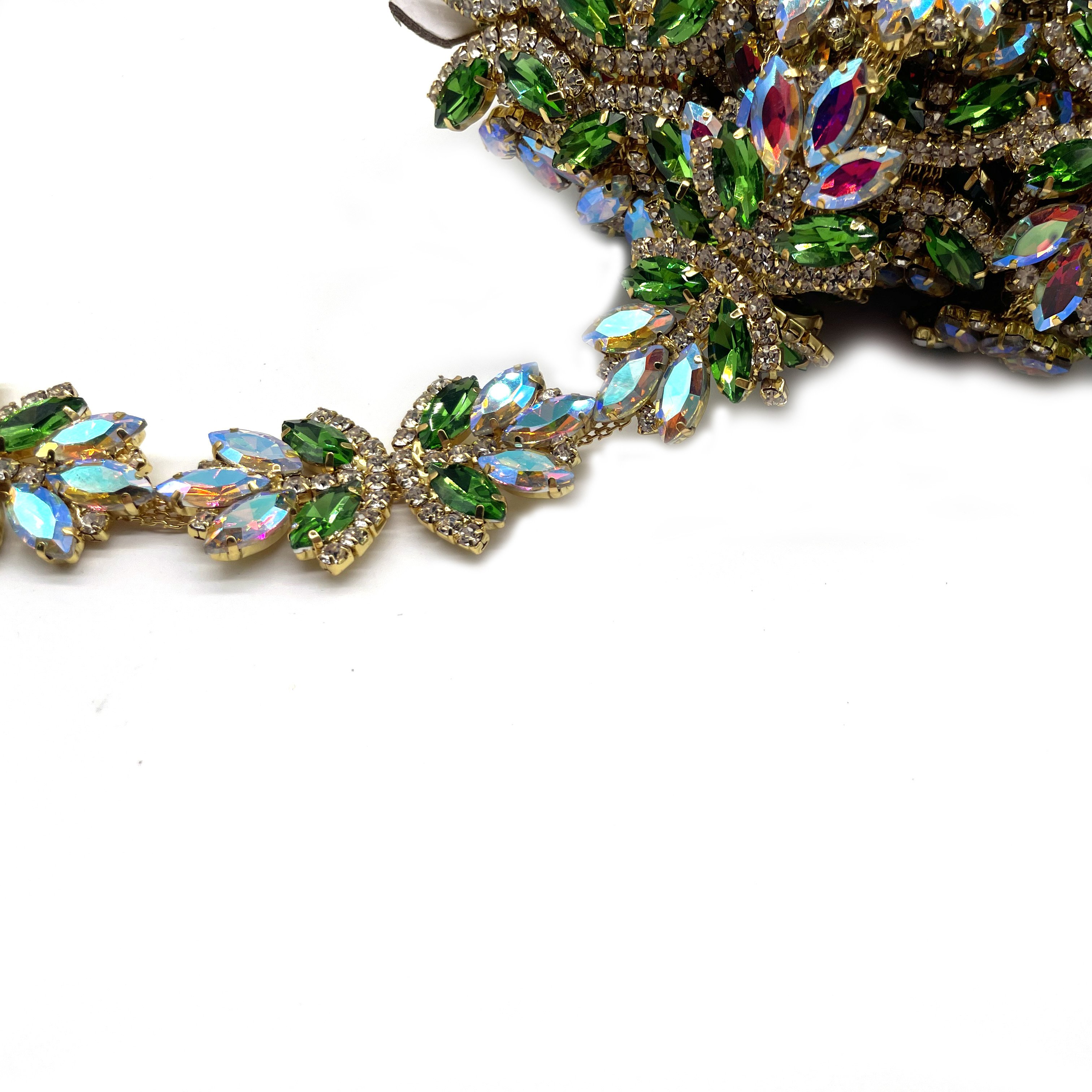 Customizable Green Crystal AB Beaded Rhinestones Diamond Crystal Trim Applique Rhinestone Decorative Crafts for Clothing Bags
