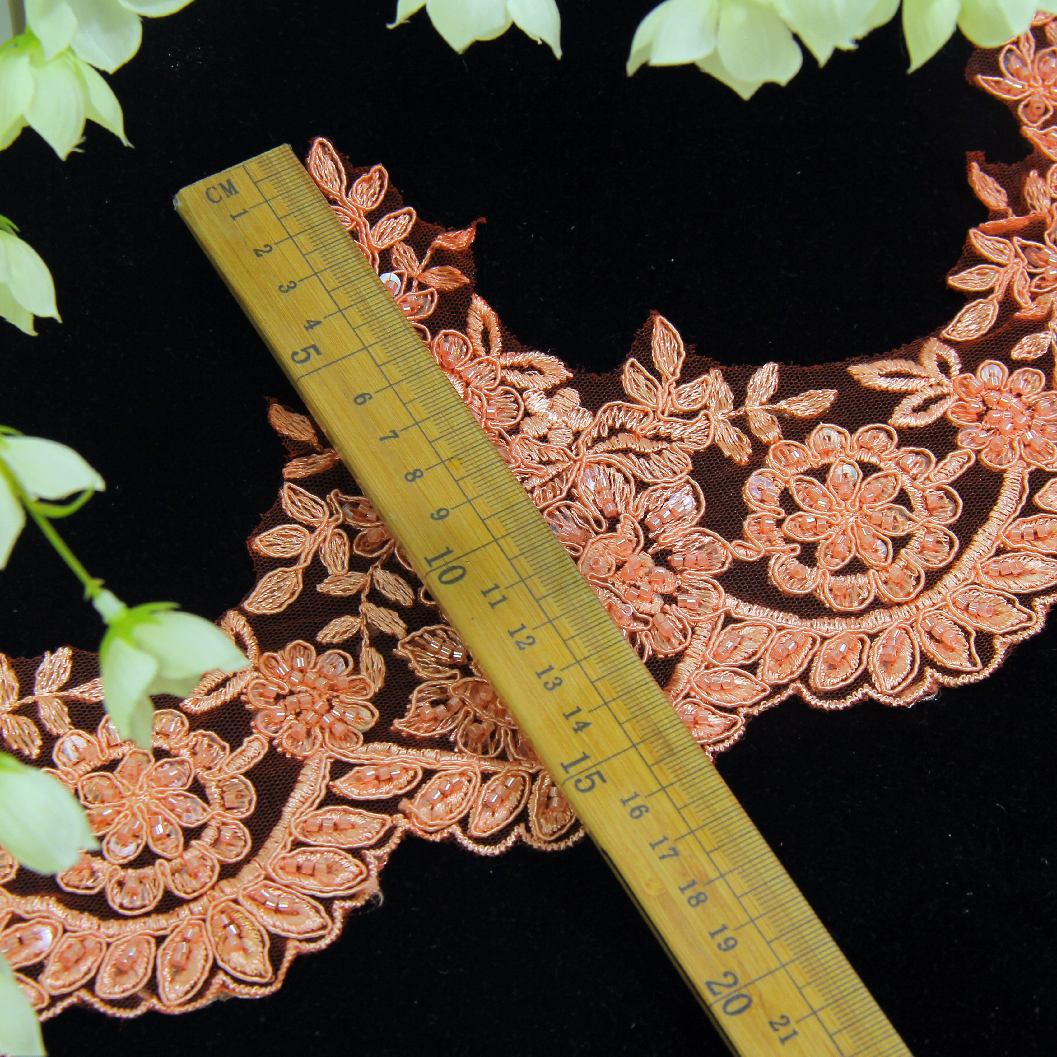 Hot sale 100% polyester machine beads clothing accessories shoes flower 3d lace trim