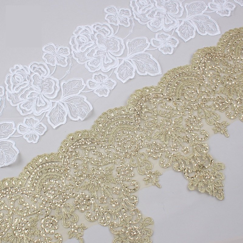 Wholesale Cotton Embroidery Cross Net Tulle Bridal 3d Lace Trim Golden Lace Fabric With Scallop For Diy Dress Accessories