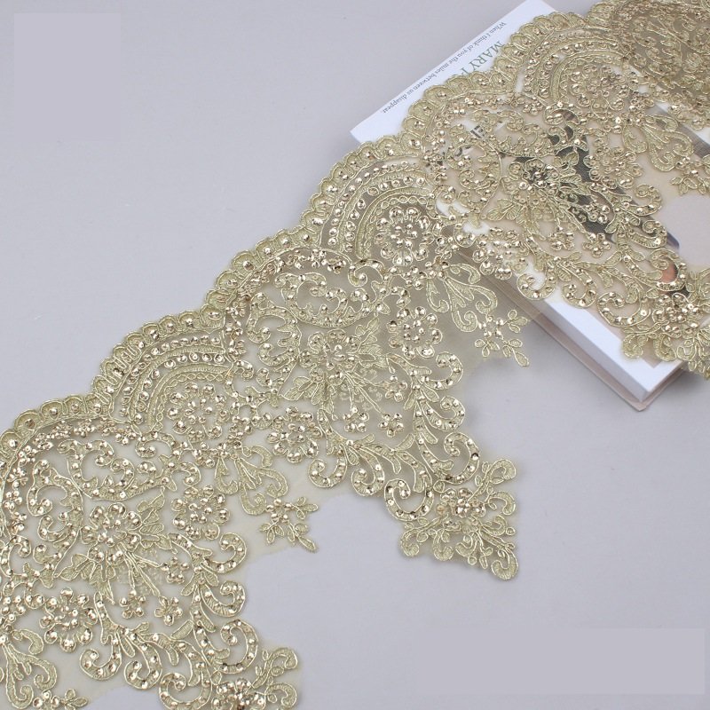 Wholesale Cotton Embroidery Cross Net Tulle Bridal 3d Lace Trim Golden Lace Fabric With Scallop For Diy Dress Accessories