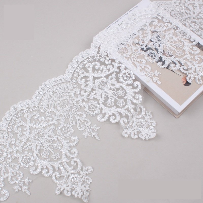 Wholesale Cotton Embroidery Cross Net Tulle Bridal 3d Lace Trim Golden Lace Fabric With Scallop For Diy Dress Accessories