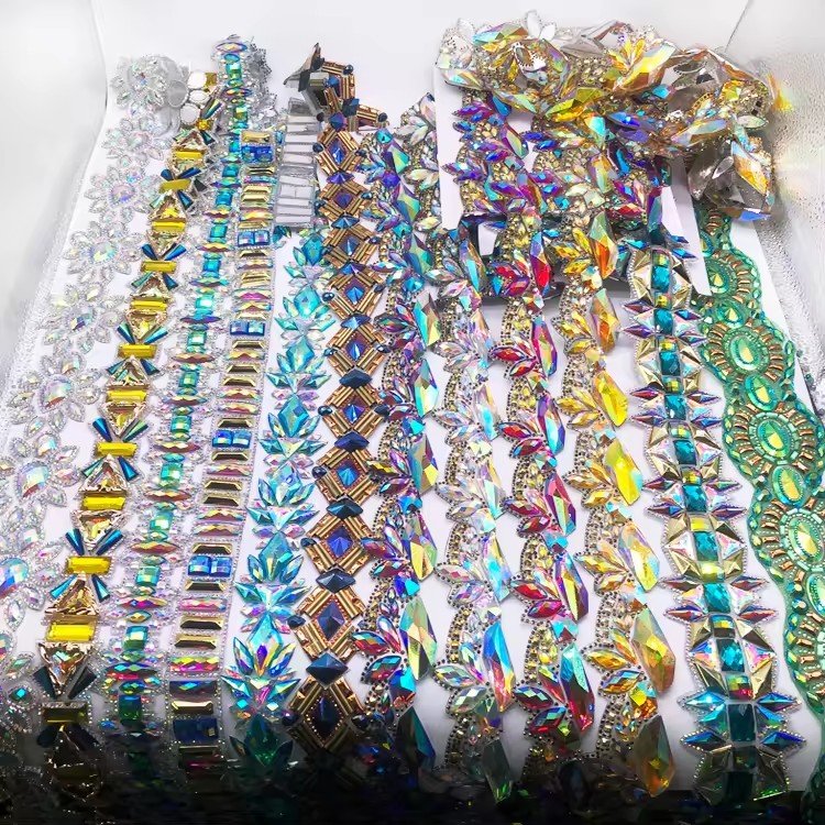 Customized Gold Yellow AB Aquamarine AB Rhinestone Iron-On Hot Fix Trimming Garment Saint Lucia Carnival Costume Shoes Bags