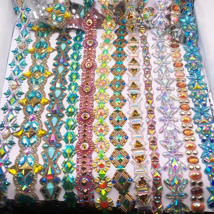 Customized Gold Yellow AB Aquamarine AB Rhinestone Iron-On Hot Fix Trimming Garment Saint Lucia Carnival Costume Shoes Bags