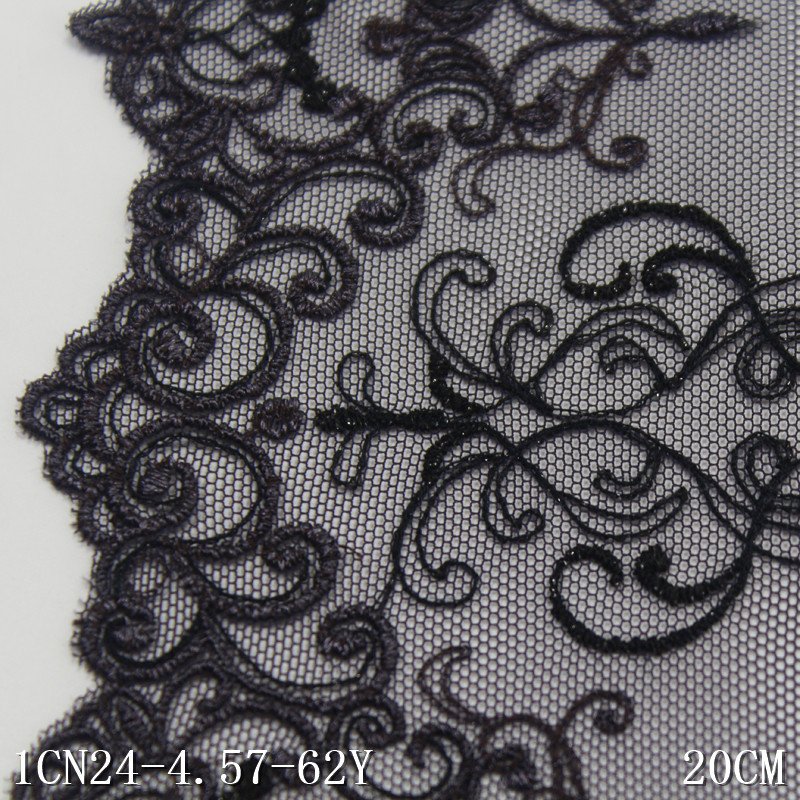 2024 Lingerie Lace 20cm wide Light Blue net shiny flower Embroidery lace trim for Underwear wholesale